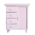 1/12 Dollhouse Miniature White 1 Door 4 Compartment Cabinet Toy Pink