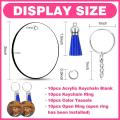 40pcs Clear Circle Keychains Blanks Bulk with Tassels for Craft Diy