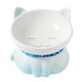 Ceramic Cat and Dog Bowl Overhead Plate Neck Guard Pet Feeder (blue)