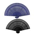 8 Inch Folding Wooden Hand Flower Bamboo Pocket Fan-blue