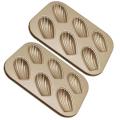 2 Pack Madeleine Mold Cake Pan, Non-stick for Oven Baking (gold)
