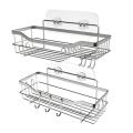 2pack Shower Caddy Shelf with 11 Hooks Stainless Steel No Drilling