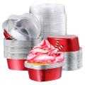 100 Pcs Valentine Red Heart Shaped Cake Pan Cupcake Cups with Lids