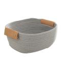 Dirty Clothes Baskets Cotton Rope Woven Leather Handles Storage Gray