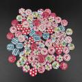 100 Mixed Wooden Buttons,15mm Round Decorative Painted Wooden Buttons