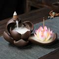 Elegant Lotus Incense Burner Waterfall Incense Holder Ceramic B