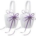Double Heart Basket White Satin Rhinestone Decor Purple Wedding Party