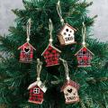 3 Pcs Christmas Hanging Ornament Wooden Cabin Shape Hollow Design , B