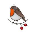 Hanging Birds On Wire High Stained Suncatcher Decor - Sitting Robin