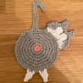Cat Butt Coaster Funny Handmade Crochet Cat Gray White