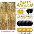 Black and Gold Birthday Party Decorations Set with Balloons, Curtain