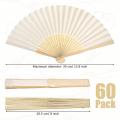 60 Pcs White Hand Fan Bamboo Folding Fan for Bridal Dancing Party