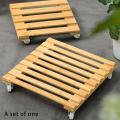 2x Bamboo Plant Stand with Wheels, Mobile Flower Pot Rollers