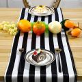 Striped Polyester Tablecloth for Family (black and White,4 Pieces)