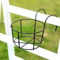 Balcony Flower Stand Wrought Iron Potted Plant Hanging Mount(black)
