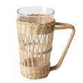 Vintage Rustic Rattan Cup Holder with Drinking Glass for Coffee Tea