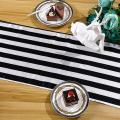 Striped Polyester Tablecloth for Family (black and White,4 Pieces)