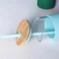 Straw Cup with Bamboo Cover High Borosilicate Glass Cup Green