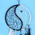 Yin Yang Dream Catcher Circular with Feathers Beads, Black and White