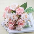 12pcs/lots Rose Flowers Wedding Bouquet Rose Silk(champagne