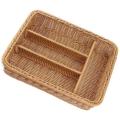 2x Kitchen Cutlery Storage Basket 4 Compartments Rattan Storage Tray