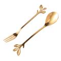 Tableware Gold Leaf Coffee Spoon Fork,24 Pack(12 Spoons 12 Forks)
