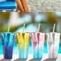 Irregular Double Layer Stainless Steel with Straw Cover Water Cup D