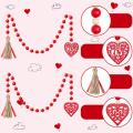 Valentine's Day Heart Wooden Bead Garlands with Tassel for Home, B