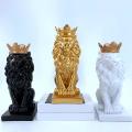Abstract Crown Lion Statue Home Office Resin Sculpture Crafts-black