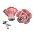10 Pcs Ceramic Floral Rose Flower Door Knobs Drawer + Screws (pink)