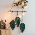 Nordic Woven Macrame Boho Leaf Feather Tassel Cotton Tapestry,green