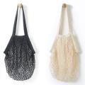 2pcs Portable Reusable Mesh Cotton Net String Bag New (black,beige)