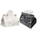 Marble Pattern Tissue Box Pu Leather Home Car Napkin Paper Container