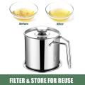 Bacon Grease Container with Strainer,1.8l Stainless Steel Strainer