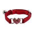 Heart Charm Cat Collar Adjustable Velvet Collar Pet with Bell S Red