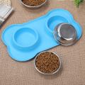 Non-slip Double Dog Bowl with Silicone Pad Durable Stainless Blue