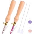 Wooden Handle Embroidery Pens and Threader,sewing Punch Needle Set