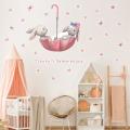 Cartoon Butterfly Umbrella Bunny Wall Stickers for Kids Room Decor