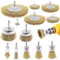 13 Pieces Brass Coated Wire Brushes with Round Shaft 6 Mm