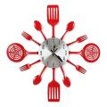 16 Inch Large Kitchen Wall Clocks with Spoons and Forks(red)