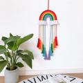 Hand-woven Macrame Rainbow Tapestry Kids Room Color Home Ornament-b