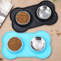 Non-slip Double Dog Bowl with Silicone Pad Durable Stainless Blue