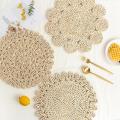 3pcs Corn Fur Woven Dining Table Mat Heat Insulation Round Coasters