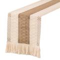 Cream Beige Bohemian Style Table Towel with Tassel Cotton Linen,a