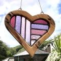 Wooden Acrylic Heart Ornaments Hanging for Home Garden Decor,pink