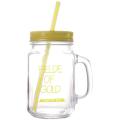 450ml Drinking Glass Set Mason Jar Mugs with Handle &straws Yellow