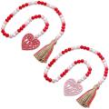 2 Pieces Valentine's Day Heart Wooden Beads Hanging Garlands Decor