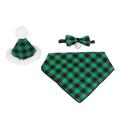 Christmas Dog Bandana Hat Bow Tie Set,plaid Pet Scarf (green)
