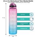 1000ml Water Bottle with Time &straw Large Wide Mouth Leakproof A