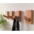 4 Pcs Wood Hangers for Hanging Clothes Adhesive Wall Hat Light Brown